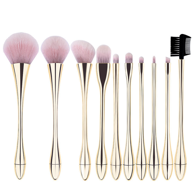 Sujilian xiaomanyao electroplated gold 10-piece set of makeup brushes, full set of soft bristles, loose powder, blush makeup brushes