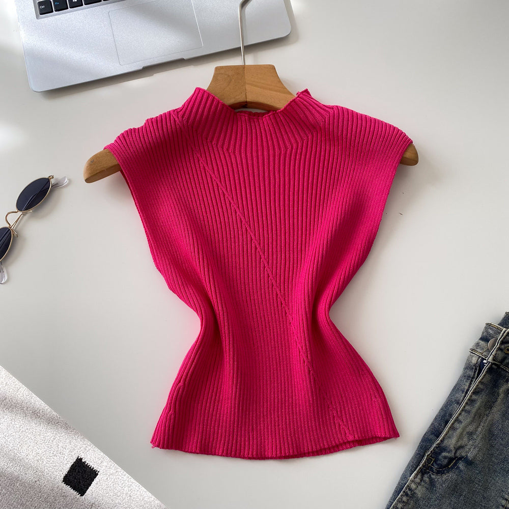 Commuting style knitting sleeveless easiest for matchtops vest women's summer pure color silmslimming lookeasiest for matchoutweartops