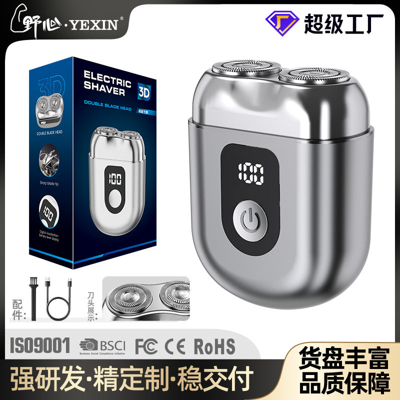 New zinc alloy dual-head electric shaver with digital display, magnetic blade head, men's electric razor, quick charge, home beard trimmer