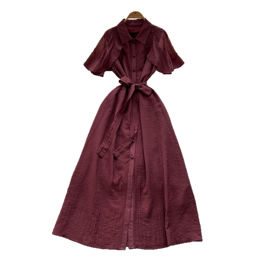 Sense of designniche style shawl patchwork lapel single breasted waist dress female summerfrenchslimming lookelegant long skirt
