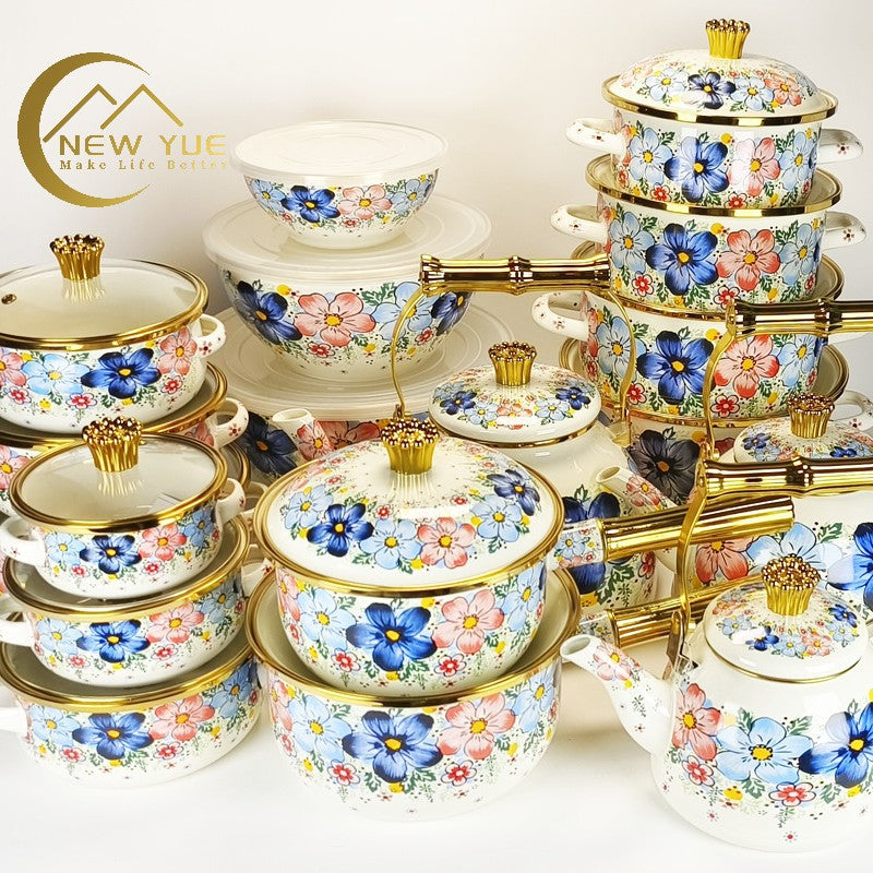 hot-selling thousands of beauties, flowers, birds and fragrant roses 20/24/30cm enamel soup pot