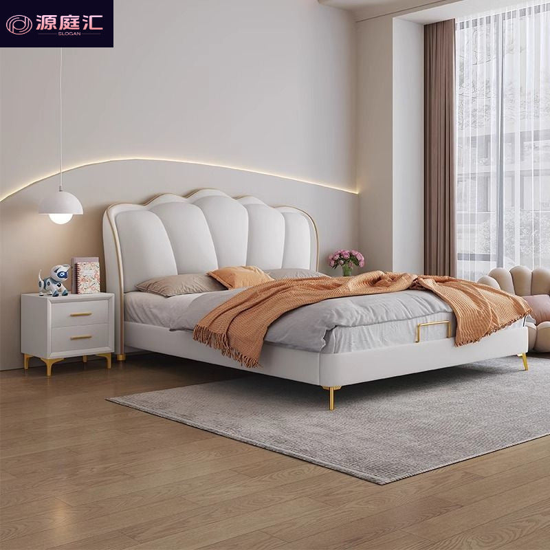 Accessible luxury wedding bed small apartment rental bed french cream style leather bed modern master bedroom large bed casual double bed