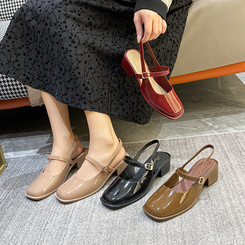 2025 spring/summer new collection: women's closed-toe heeled sandals - versatile mary janes, chunky heel, open back, low-cut, square toe