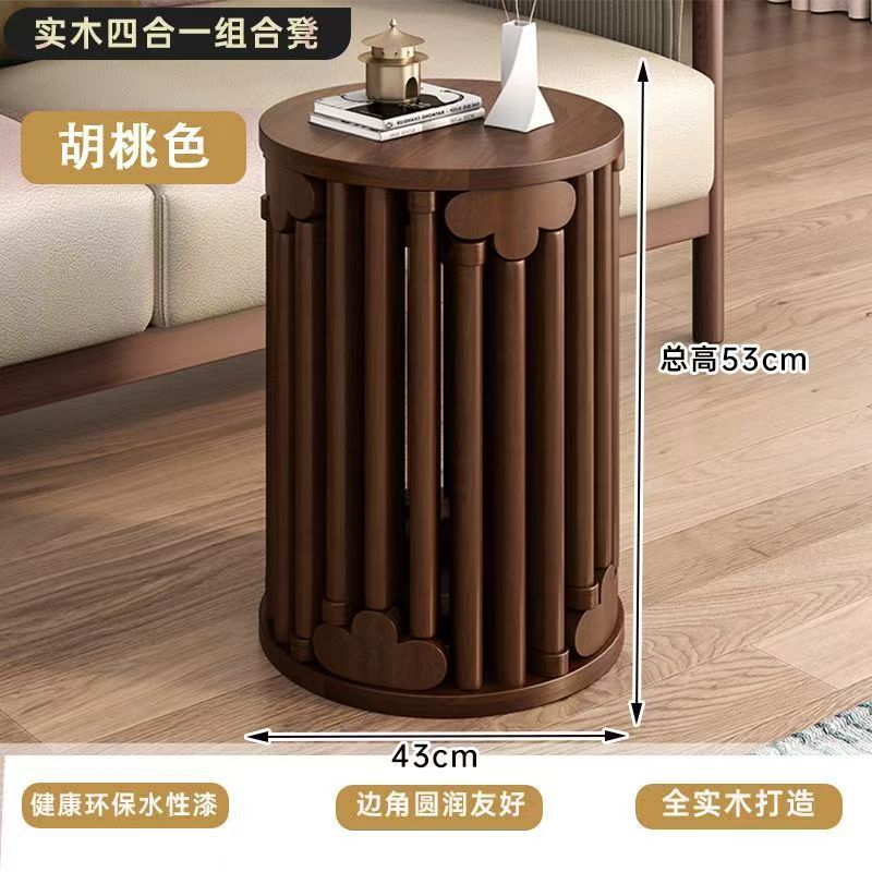 Coffee table stool solid wood dining table stool dining chair sofa for home living room small stool stackable foldable stool four-in-one stool
