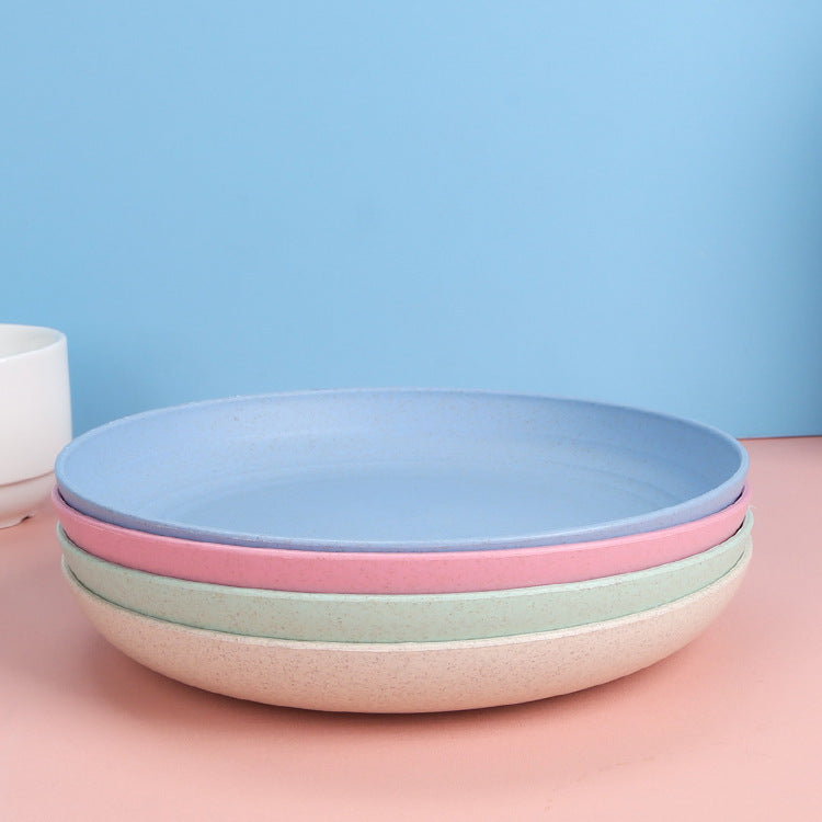 hot-selling wheat straw plate, canteen household fruit round plate, western food plate, kids plastic dinner plate, bone spitting plate