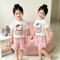 【matching family set】girls' kitty short-sleeve outfit - summer kids' hello kitty loungewear - baby cute pajamas
