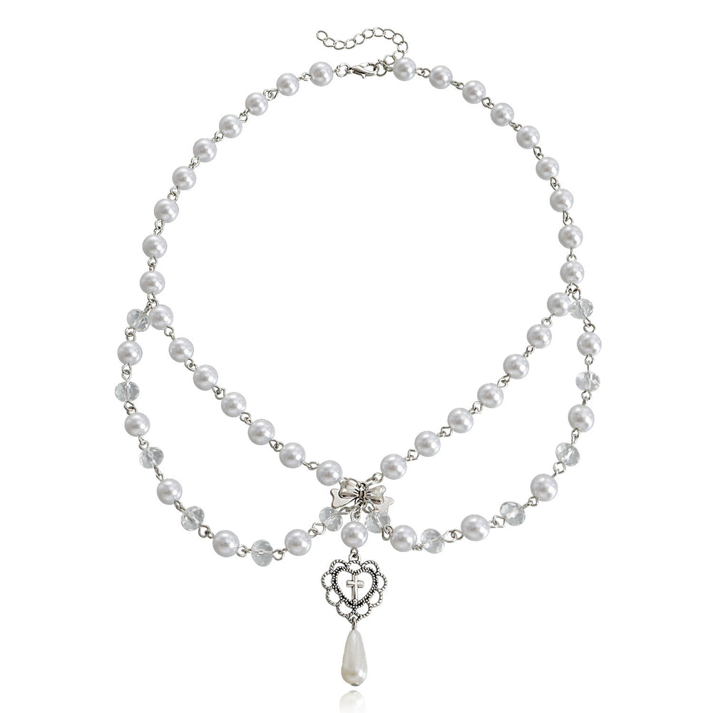 Pearl sweater chain wholesale european and american cross-border cross necklace punk multi-layered wearing light luxury niche clavicle chain for women