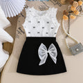 cross-border exclusive: girls' preppy style outfit - lace bow + mini skirt sleeveless dress two-piece set