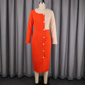 Autumnew arrivalpatchworkcontrast colorlong sleeves one-step skirt single-breasted silm hip-hugging work clothingdress dress