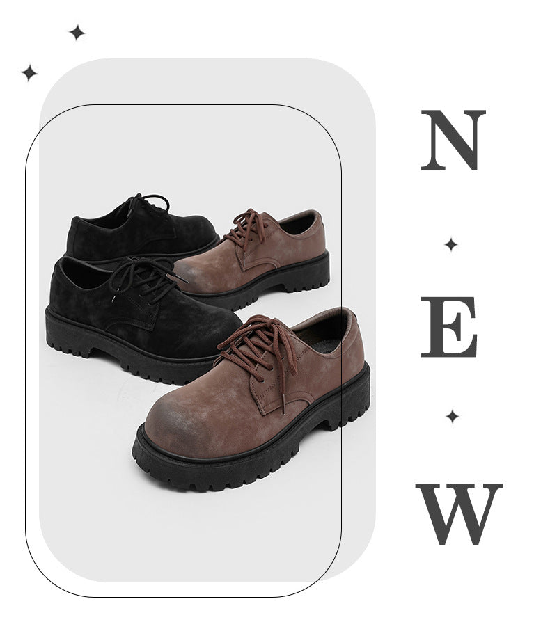 Derby shoes 2026new arrivalspringlow anklebootsmenretroworkwear shoesthick soleincreased breathable suede shoes