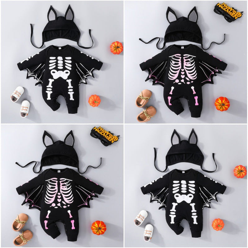 european and american spring/autumn new baby & toddler halloween bat print crew neck long sleeve romper - ready to ship, dropshipping available