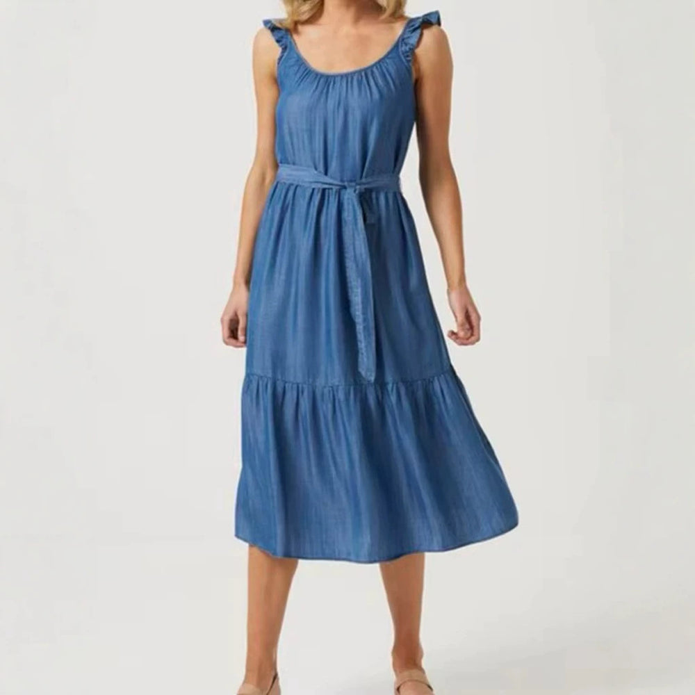 blue sleeveless suspender dress women's clothing  new summer frenchelegant seaside vacation long dress