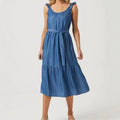 blue sleeveless suspender dress women's clothing  new summer frenchelegant seaside vacation long dress