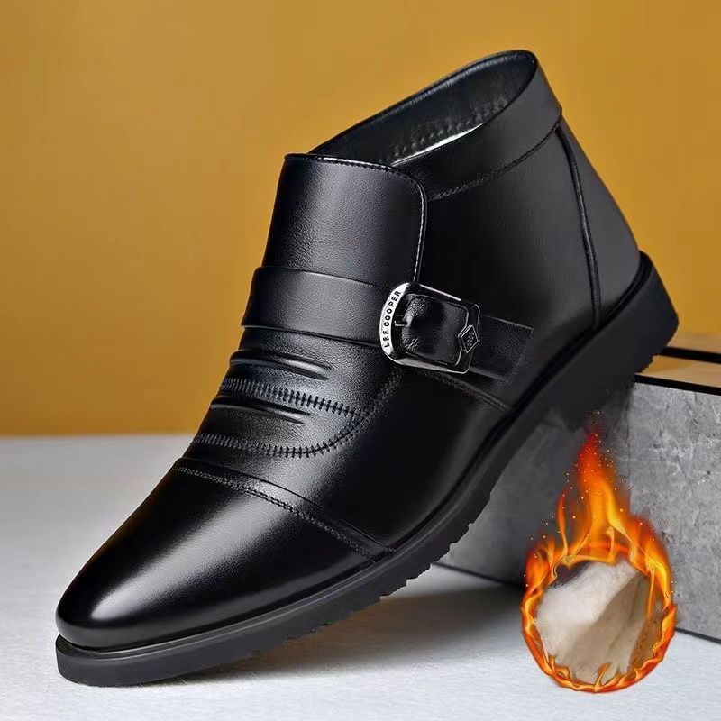 Winternew arrival real soft leather cotton shoes mencasualfashion men's cotton boots middle-aged and elderly easiest for matchheattechfleece-lined dad shoes