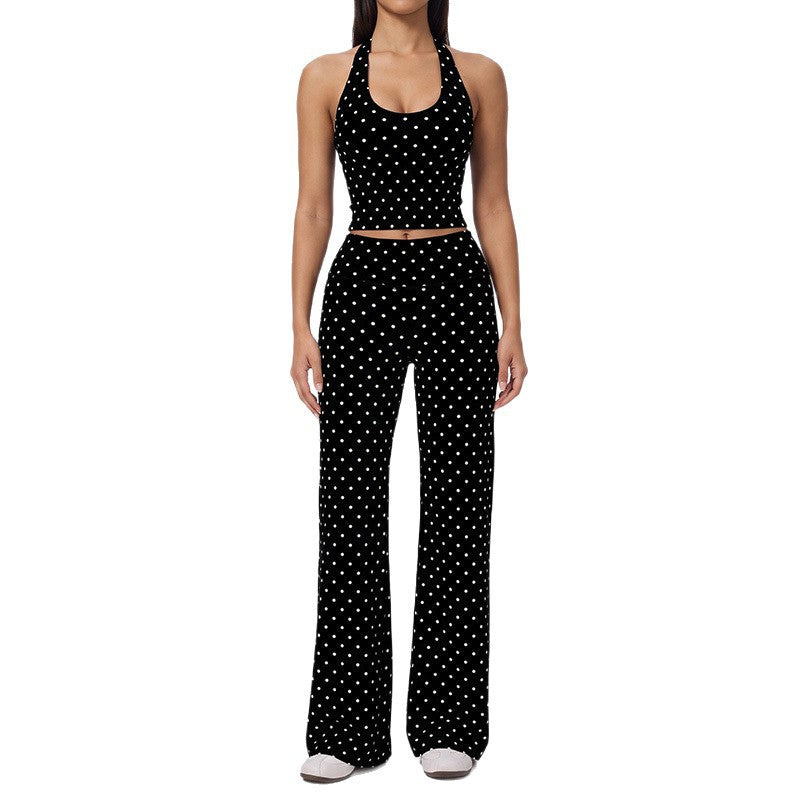 new arrival polka dot yoga clothes suit polyester printing deep v high elastic stereo fitness sports suit