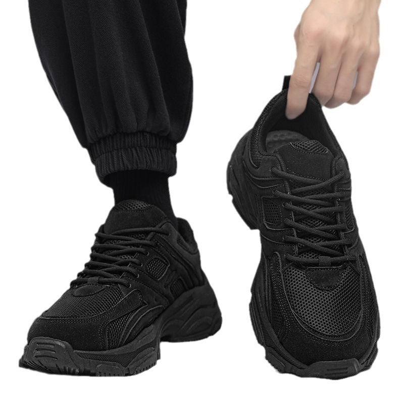 Pure black men's shoes spring 2025 new arrival work safety shoes non-slipabrasion resistantmen running sports dad shoes thick sole