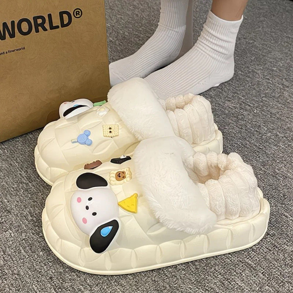 Women's winter waterproof cotton slippers - thick sole, fleece lined, closed toe, cute & cozy indoor slippers for students & dorms - removable warm insole