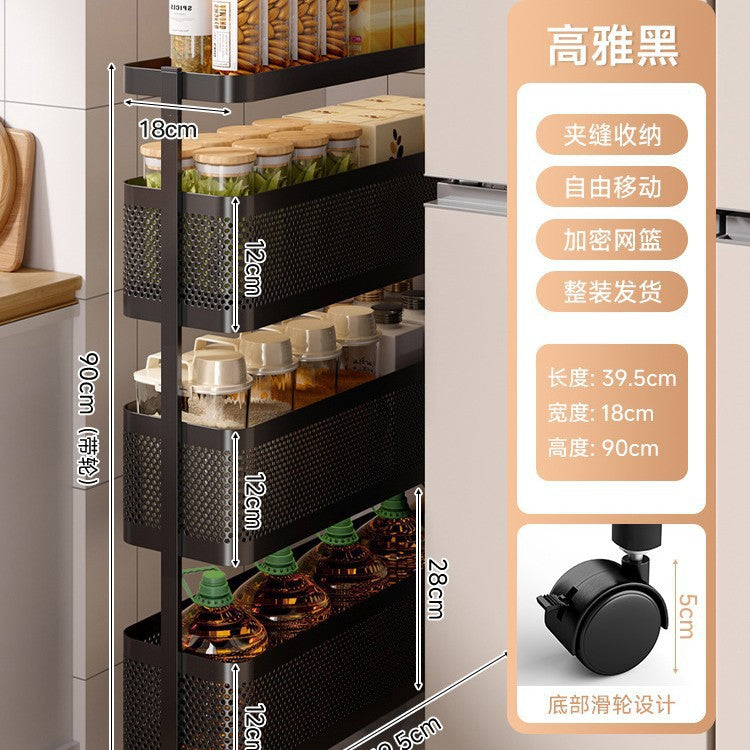Narrow gap storage shelf stainless steel cart kitchen refrigerator narrow space organizer mobile bathroom storage cabinet