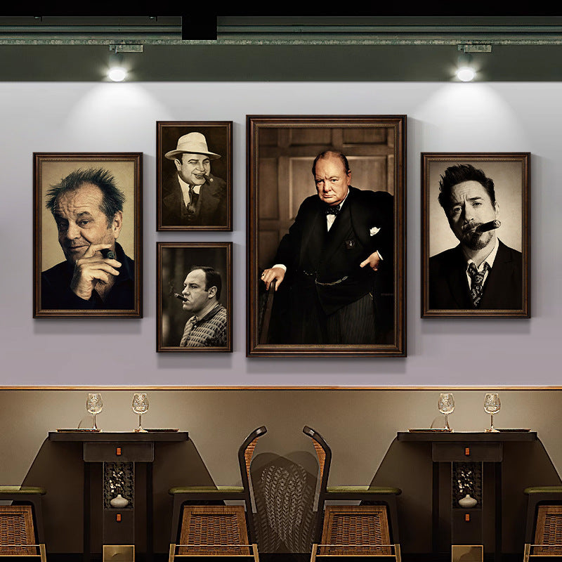 Churchill cigar bar decorative painting American celebrity retro bar club KTV box hanging painting tobacco and alcohol shop mural