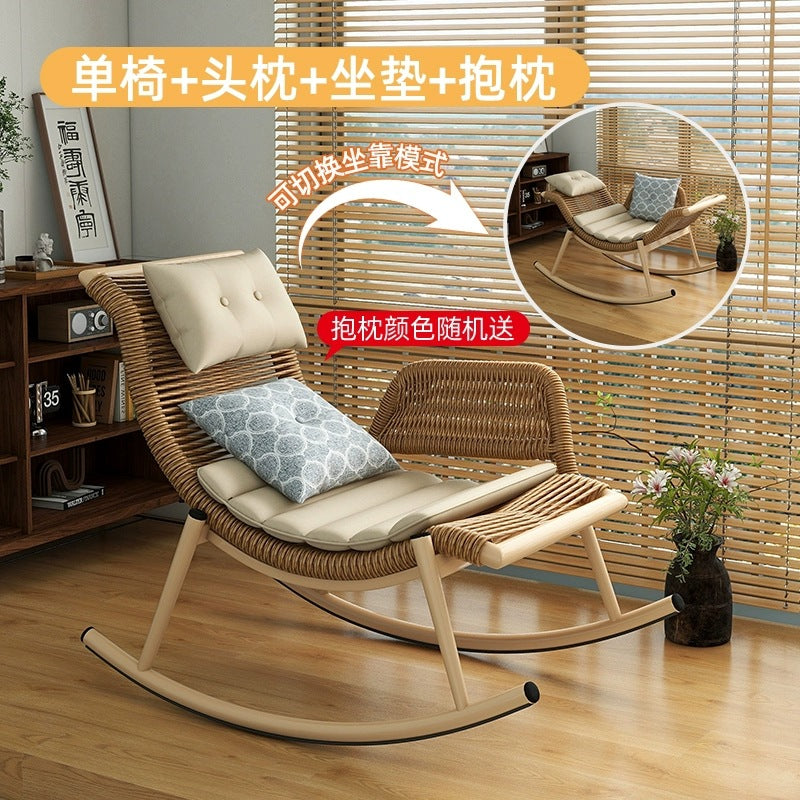 Rocking chair recliner lazy sofa adult sleeping casual balcony rattan sofa chair popular outdoor rocking chair