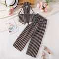 Girls' summer outfit set : new cross-border style - minimalist color block striped halter sleeveless vest top and pants