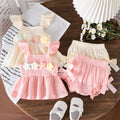 Amazon new arrival: summer solid color flutter sleeve floral puff top with bow detail and hip-hugging shorts - infant & toddler clothing