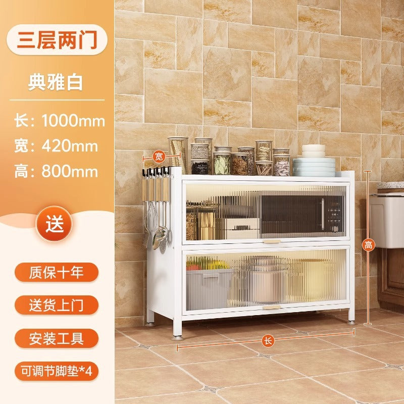 Kitchen storage rack floor-standing multi-layer storage cabinet sideboard microwave oven for home with door multifunctional cabinet storage rack