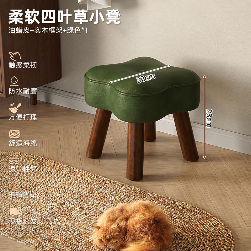 Cream wind small stool solid wood high stool living room small bench sofa stool low stool makeup stool home door shoe changing stool