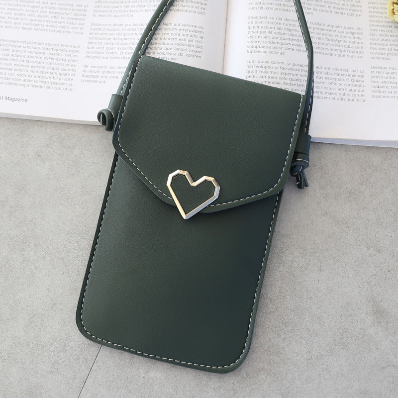 Simple Women's Wallet Mini Crossbody Shoulder Bag PVC Mobile Phone Bag Wallet Touch Screen Heart Leather Tote Bag