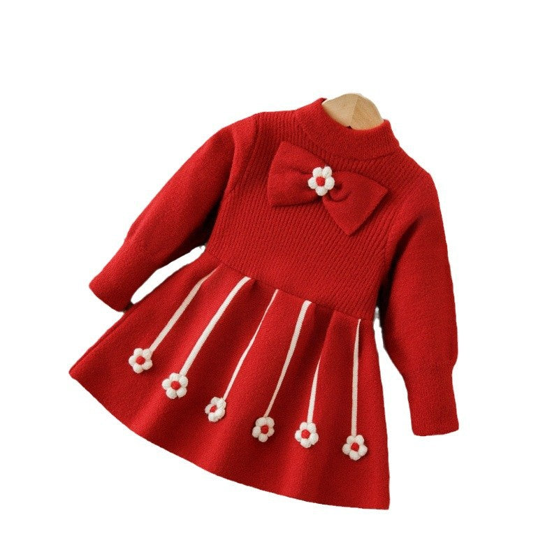 Girls' korean velvet sweater dress,  winter collection, thickened new design, handmade floral christmas dress, children's dress