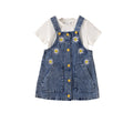 Kids clothing cross-border exclusive for european and american girls new arrival children's white t-shirt + blue suspender skirt