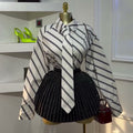 European and american cross-border women's fashion:  spring new arrival - stylish lapel tie-neck striped long-sleeve shirt top