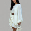 cross-border e-commerce women's fashion: european and american summer new arrivals - casual elegant solid color ruffle lantern sleeve dress