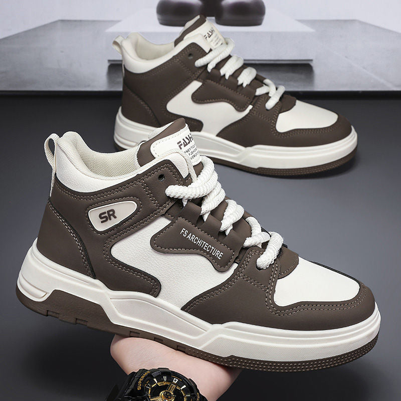 High-top men's sneakers: 2025 new trendy spring leather casual skate shoes, air force style, men's model one, student sports fashion sneakers
