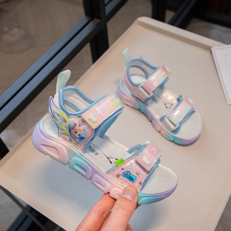Polyurethane lightweight student sandals soft sole breathable little girl cartoon princess shoes summer new girls beach shoes