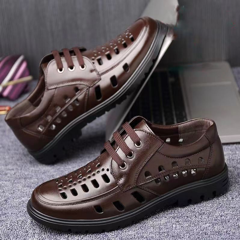 New arrival business hole cool leather shoes men's casual wedding groom british sandals summer breathable youth pointed toe men's shoes