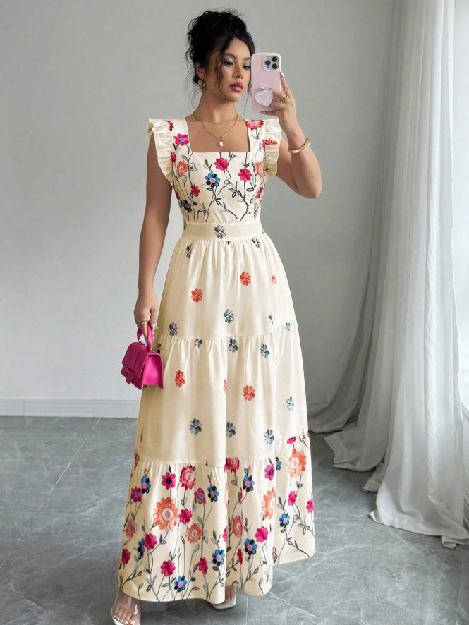 puff sleeve floral print cinched waist flared skirt romantic elegant everyday dress