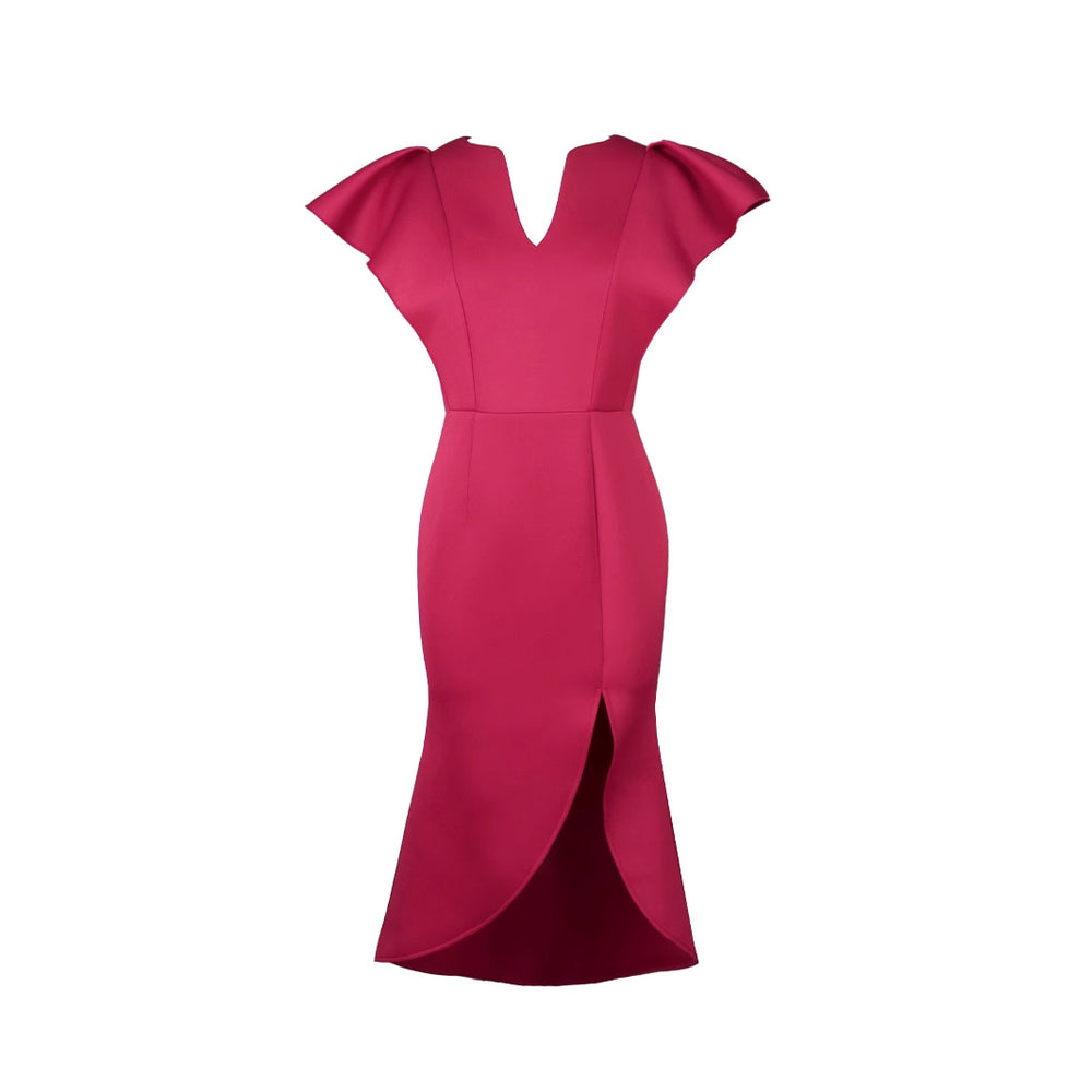 new v-neck flutter sleeve dress ruffle trim bodycon party evening gown