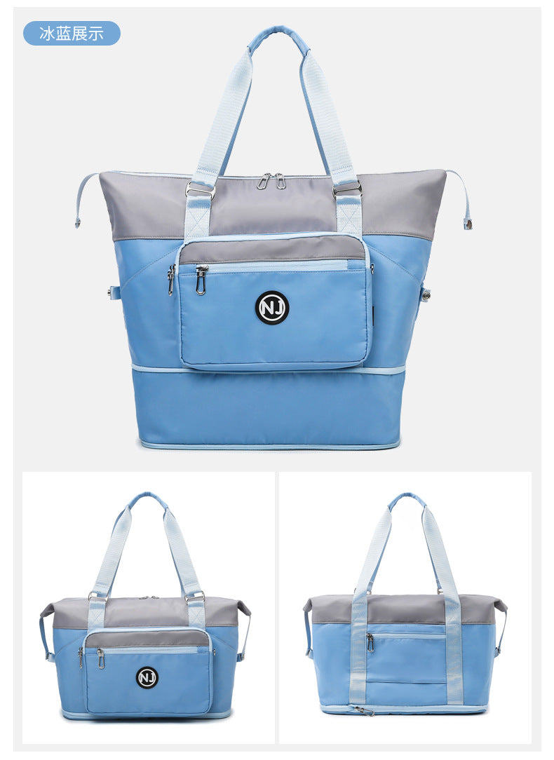 Portable foldable travel bag dry and wet separation sports fitness bag going out large capacity cover tie rod storage bag female