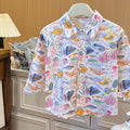 Spring & fallnew arrivalshirtpure cottonkids cartoon all-over printed shirtlong sleevescomfortablecasualboy stylenew arrival