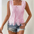 Women's elegant square neck lace cutout sleeveless top - breathable summer blouse solid color fashion vest european and american style