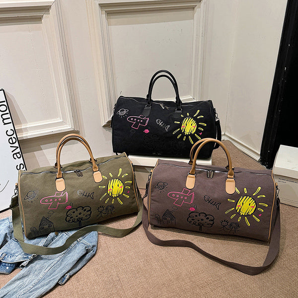 Cross-border printed large-capacity canvas wear-resistant portable travel bag, long and short commutes, light single shoulder crossbody fitness bag