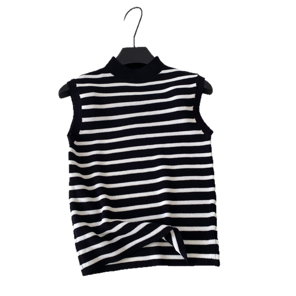 Pure desire work clothing style stripes half turtle neck knitting vest women's summer slimming look sleeveless outwear suspender tops