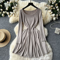 Frenchniche stylesense of design square collar long sleevesknittingdress female inner wear bottom waist slimming lookpleatedsweater skirt
