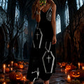 halloween pattern printing longdressv neckloose vacation suspender skirt
