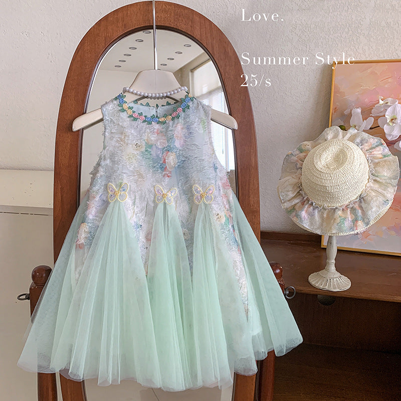Girls' summer dress  new style tank dress kids' vacation dress baby girl stunning puffy princess dress