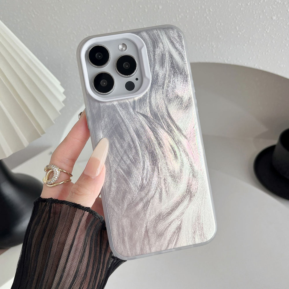 Feather yarn style suitable for apple 15promax mobile phone case small fragrance style iphone16 silver 13 colorful 12/13pro
