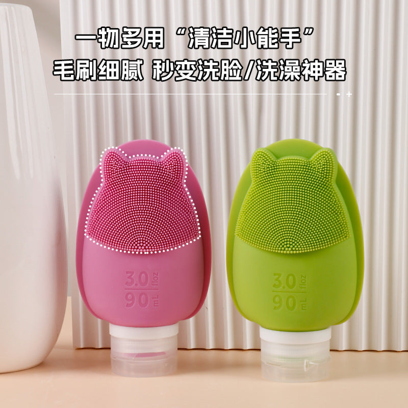 Silicone travel bottle set - shampoo, body wash, cosmetic lotion - travel size squeeze & pump dispenser toiletry bag