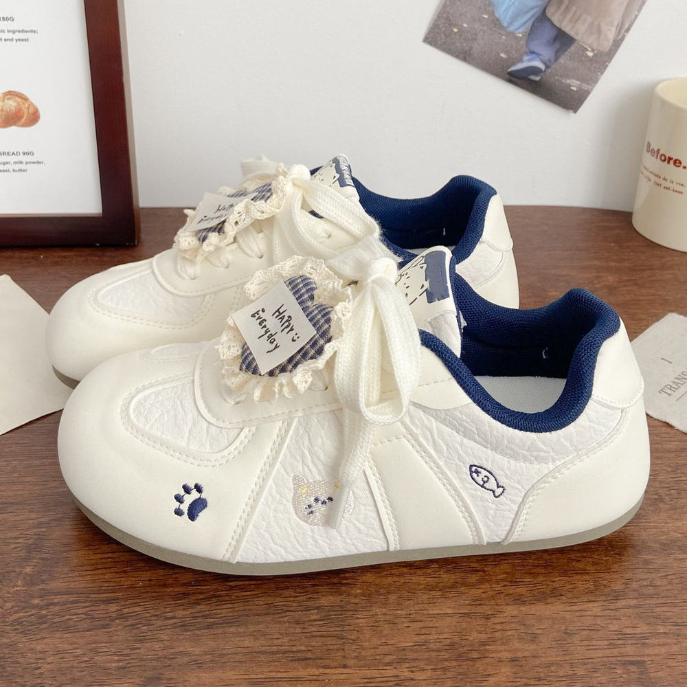 Versatile round-toe student sneakers, sweet style flat shoes, 2026 spring new collection, collegiate style color block german army trainers