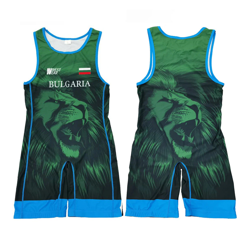 Sublimation full body print men's one-piece wrestling suit custom training weightlifting suit men's and women's free wrestling one-piece vest